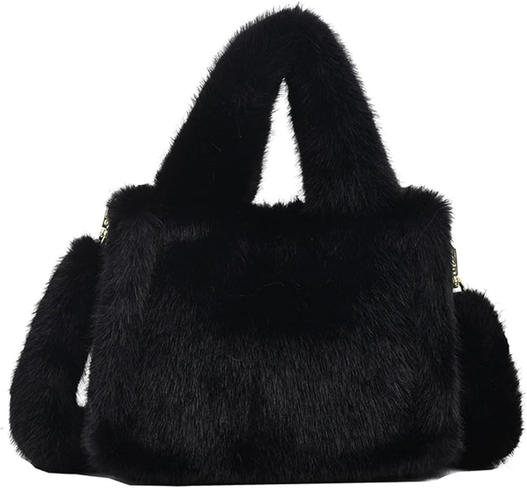 Extolove Fluffy Tote Bag for Women, Mini Fuzzy Tote Plush Shoulder Handbag Faux Fur Bag Furry Pur... | Amazon (US)