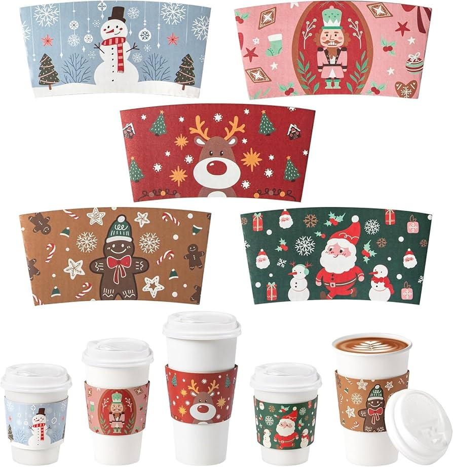 FMP Brands [50 Pack] Christmas Paper Coffee Cup Sleeves, Disposable Corrugated Cardboard Paper Ja... | Amazon (US)