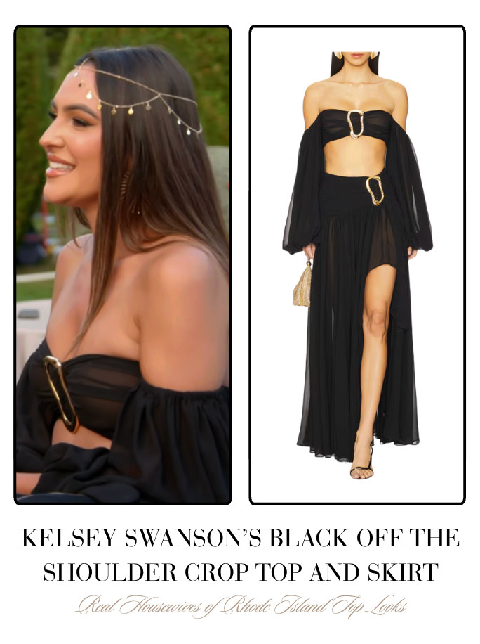  Kelsey Swanson's Black Off The Shoulder Crop Top and Skirt 

 