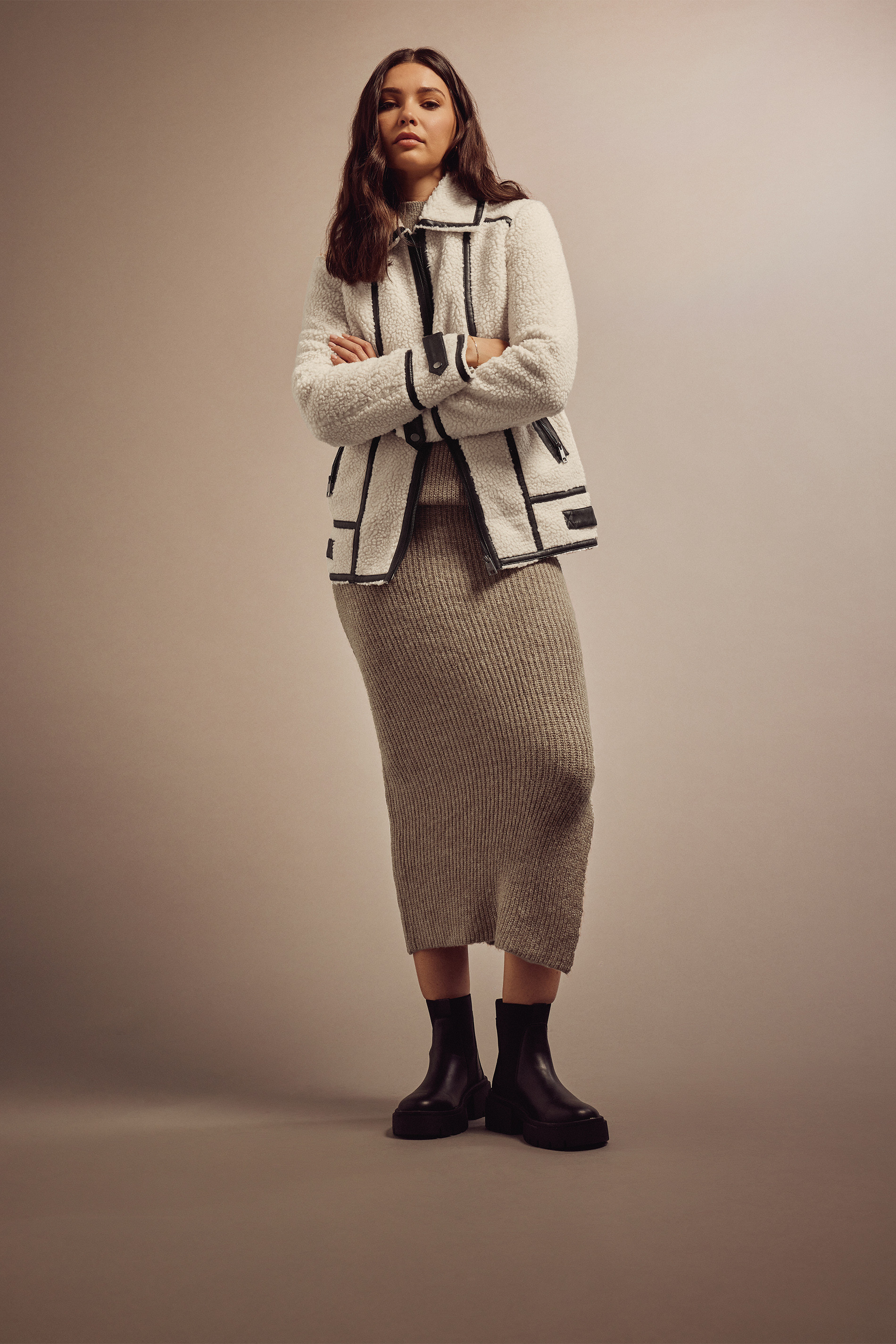 LTS Tall White Faux Leather Teddy Zip Jacket | Long Tall Sally