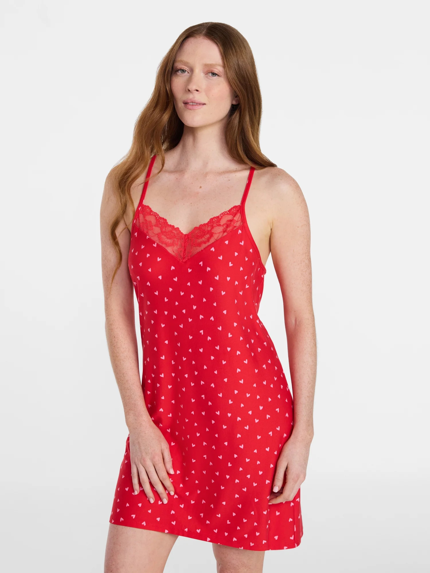 Joyspun Women’s Dreamy Soft Collection Lace Front Knit Chemise, Sizes XS to 3X | Walmart (US)