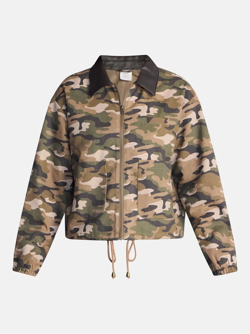 No Boundaries Cotton Twill Barn Jacket with Faux Leather Collar, Women's XXS-4X | Walmart (US)