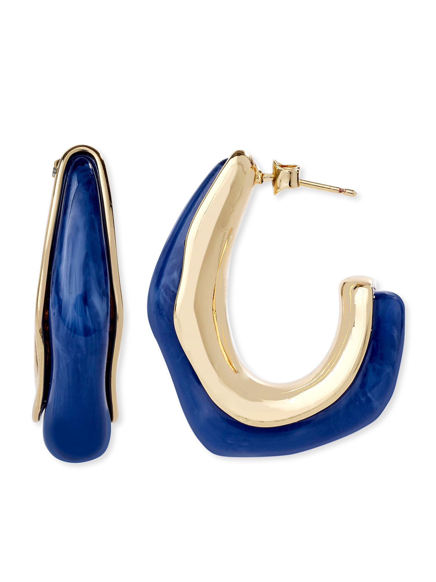 Scoop Women’s 14KT Gold Flash-Plated Navy-Blue Resin Open Hoop Earrings | Walmart (US)