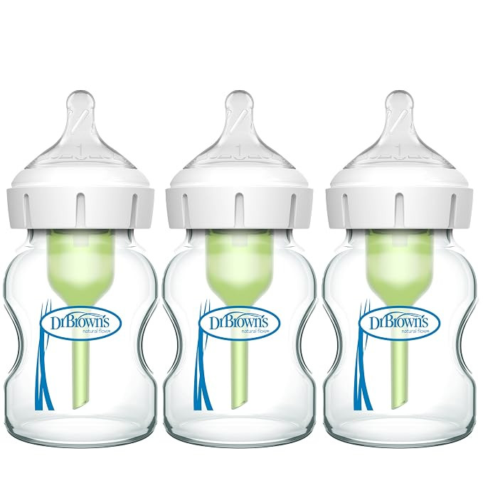 Dr. Brown's Natural Flow Anti-Colic Options+ Wide-Neck Glass Baby Bottles 5 oz/150 mL, with Level... | Amazon (US)