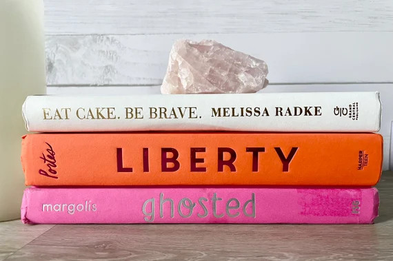 Pink and Orange Decorative Book Stack - Etsy | Etsy (US)