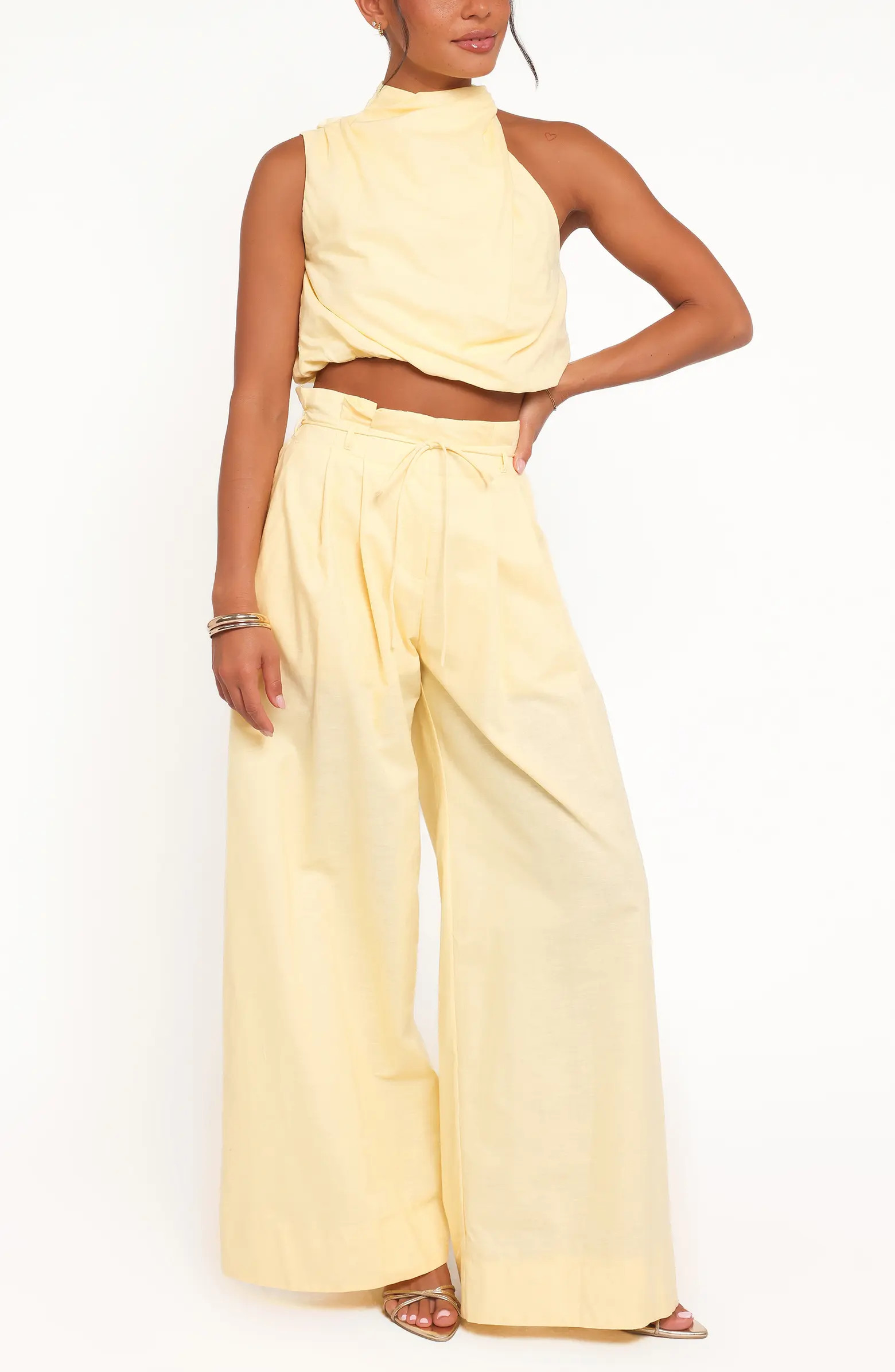 Althea Linen & Cotton Crop Top & Wide Leg Pants Set | Nordstrom