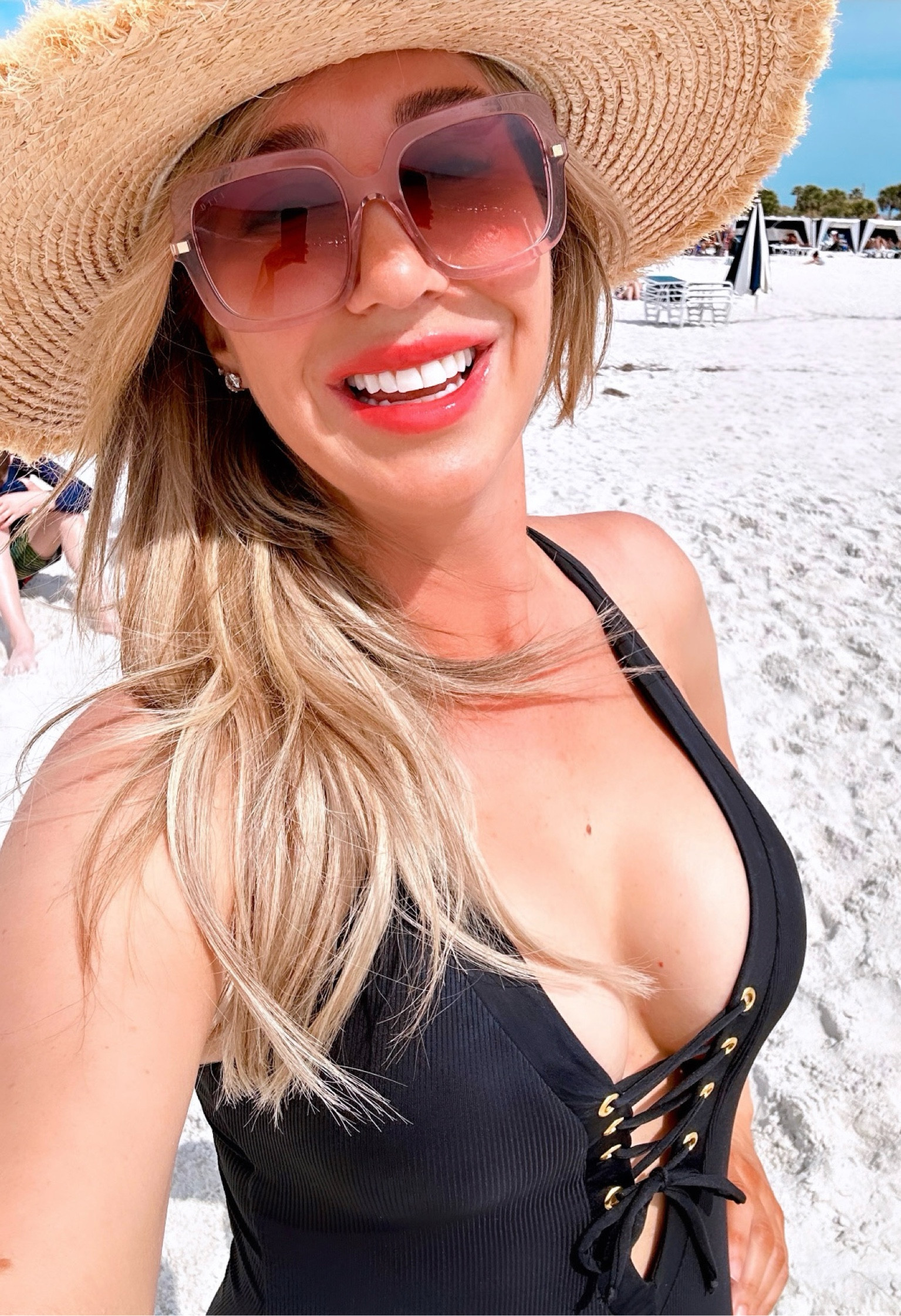 Beach day! 🌴☀️🏖️

Suit is so flattering!! Runs tts, wearing a medium. So comfy all day 

💋 gloss in shade poppy 

#LTKswim #LTKstyletip #LTKSeasonal