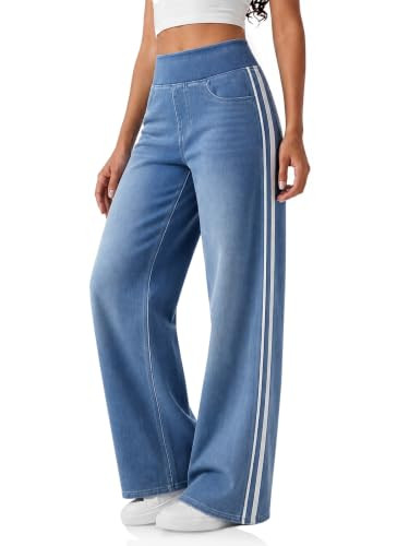 Cicy Bell Womens Pull On Jeans Wide Leg Stretchy Side Striped Denim Pants | Amazon (US)