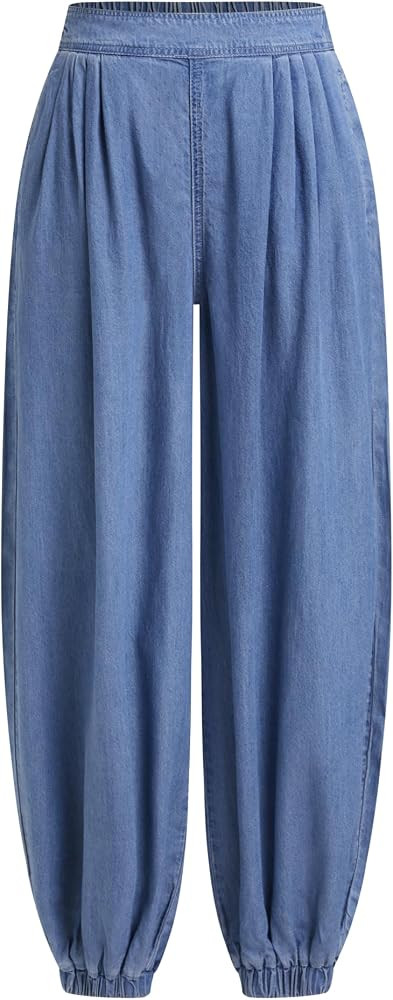 CIDER Wide Leg Jeans for Woman Denim Pants Baggy Elastic Waist Relaxed Fit Loose Casual | Amazon (US)
