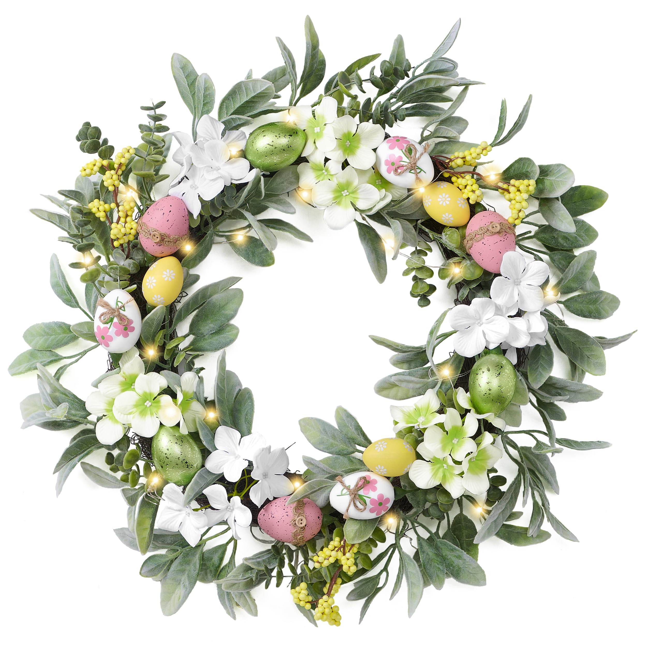 Valery Madelyn 24'' Collapsible Lighted Easter Wreaths for Front Door, Pre-lit Spring Door Wreath... | Amazon (US)