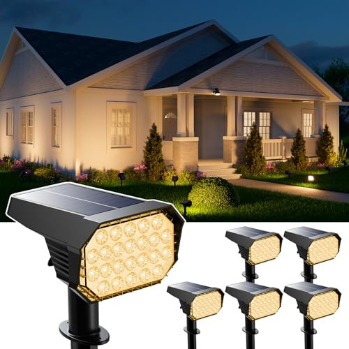 6 Pack Solar Powered Outdoor Spot Lights Outside Landscape Waterproof 24 LEDs Spotlights Dusk to Dawn for House Yard Tree, Backyard, Path, Garden, Statues, 3 Modes Accent Lighting (Warm White) | Amazon (US)