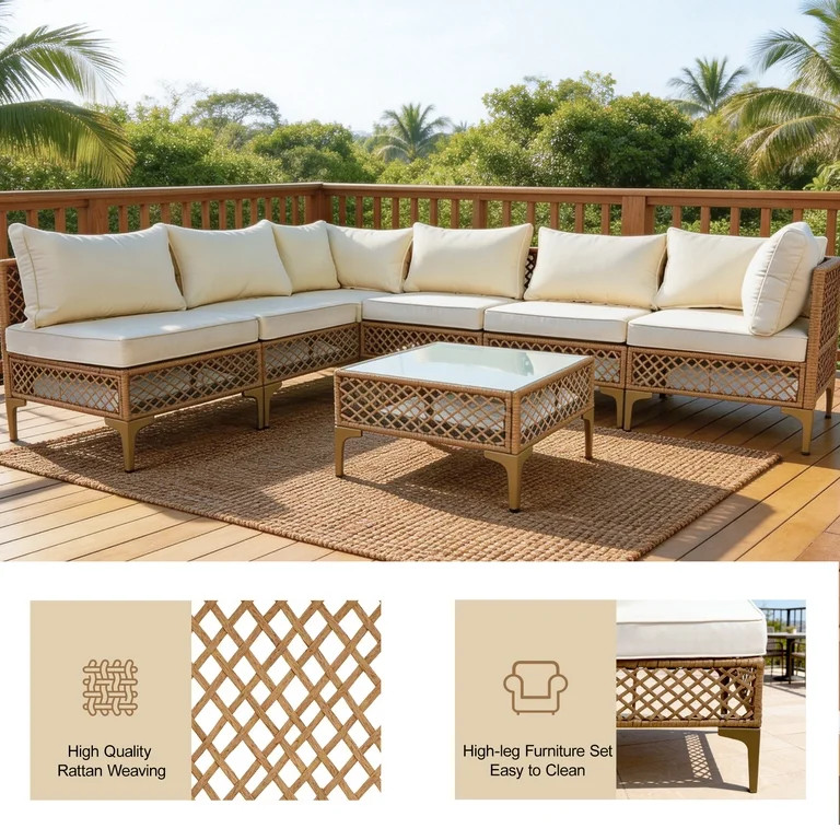MaagorVita 7Pcs Outdoor Patio Furniture Set, Modular Outdoor Sectional, Modern Rattan Wicker Sofa... | Walmart (US)