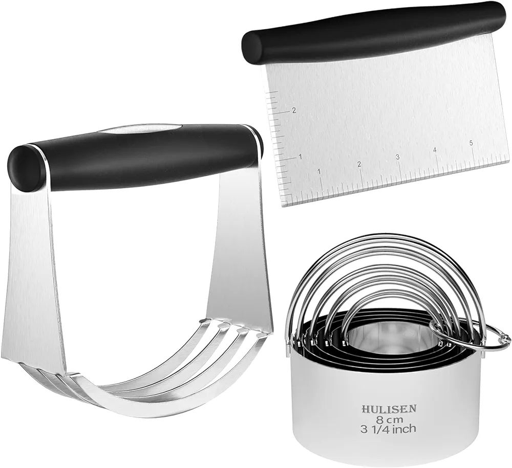 HULISEN Stainless Steel Pastry Scraper, Dough Blender & Biscuit Cutter Set (3 Pieces/ Set), Heavy... | Amazon (US)