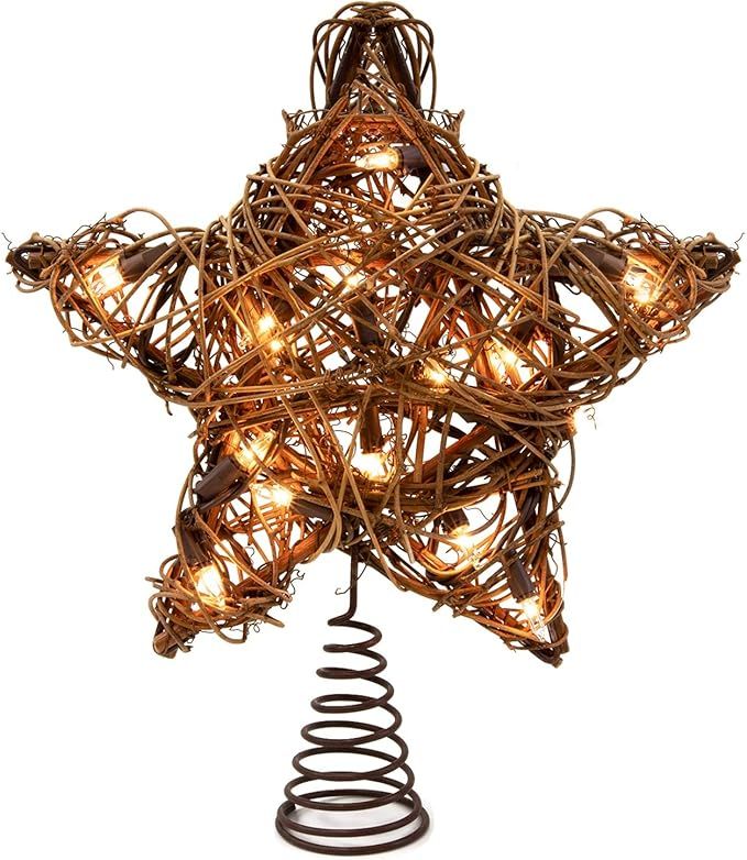 WBHome Christmas Tree Topper Lighted, Rustic Star Treetop Pre-lit with 15 Warm Lights, Natural Ra... | Amazon (US)
