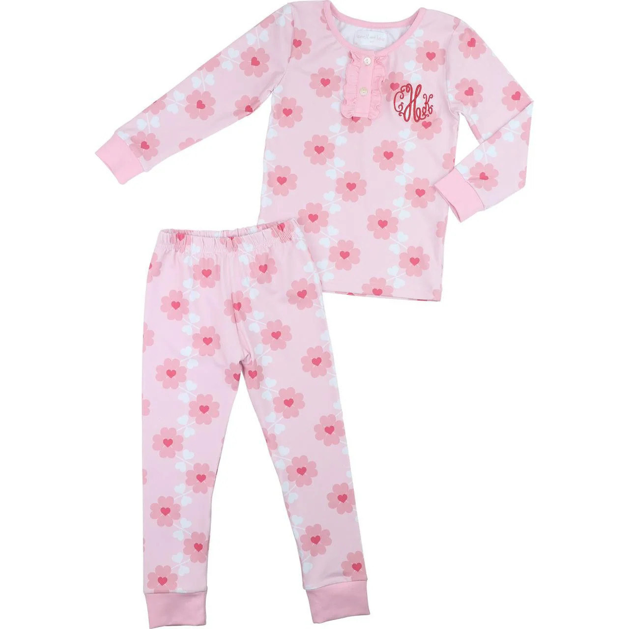 Pink Flower And Heart Knit Pajamas | Cecil and Lou