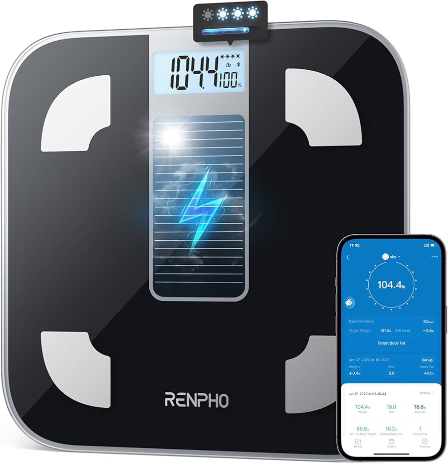 RENPHO Scale for Body Weight and Fat Percentage, No Battery Replacement Solar Power Digital Bathr... | Amazon (US)