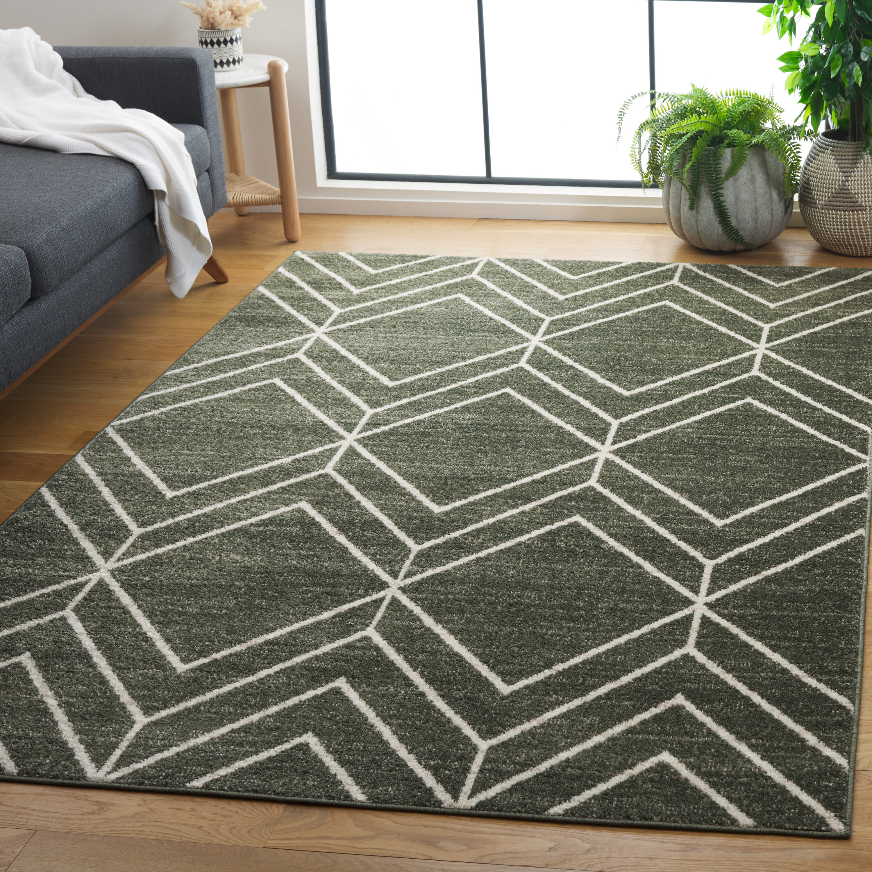 Safavieh Adirondack 5 x 8 (ft) Loomed Dark Green/Ivory Rectangular Indoor Geometric Mid-Century Modern Area rug Polyester | ADR241X-5 | Lowe's