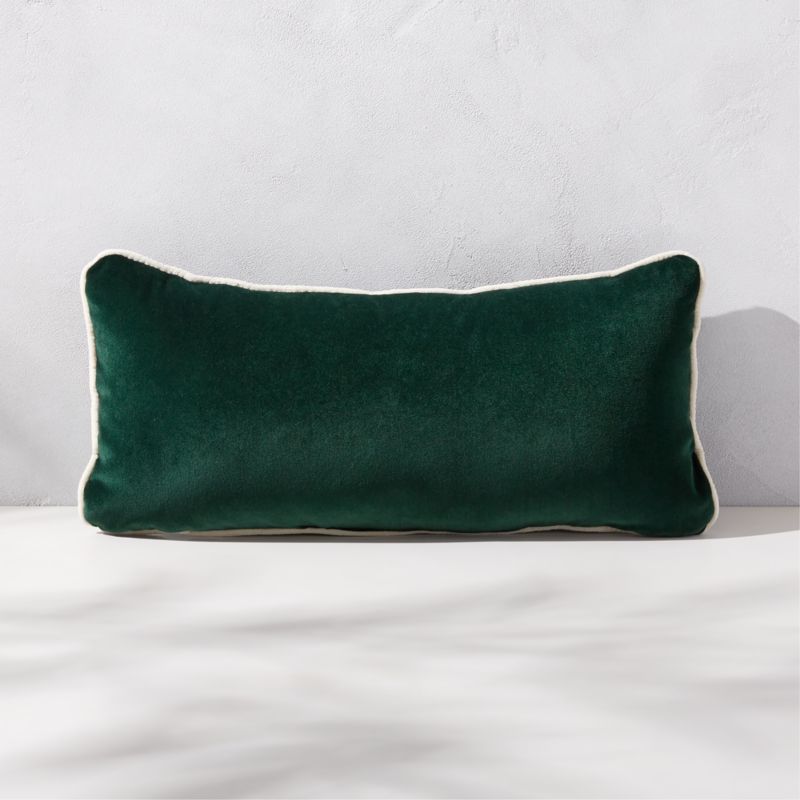 Bronte Modern Green Velvet Outdoor Throw Pillow 23''x11'' + Reviews | CB2 | CB2