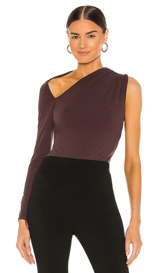 Michael Costello x REVOLVE One Sleeve Bodysuit in Chocolate. Size XS, S, L, XL. | Revolve Clothing (Global)