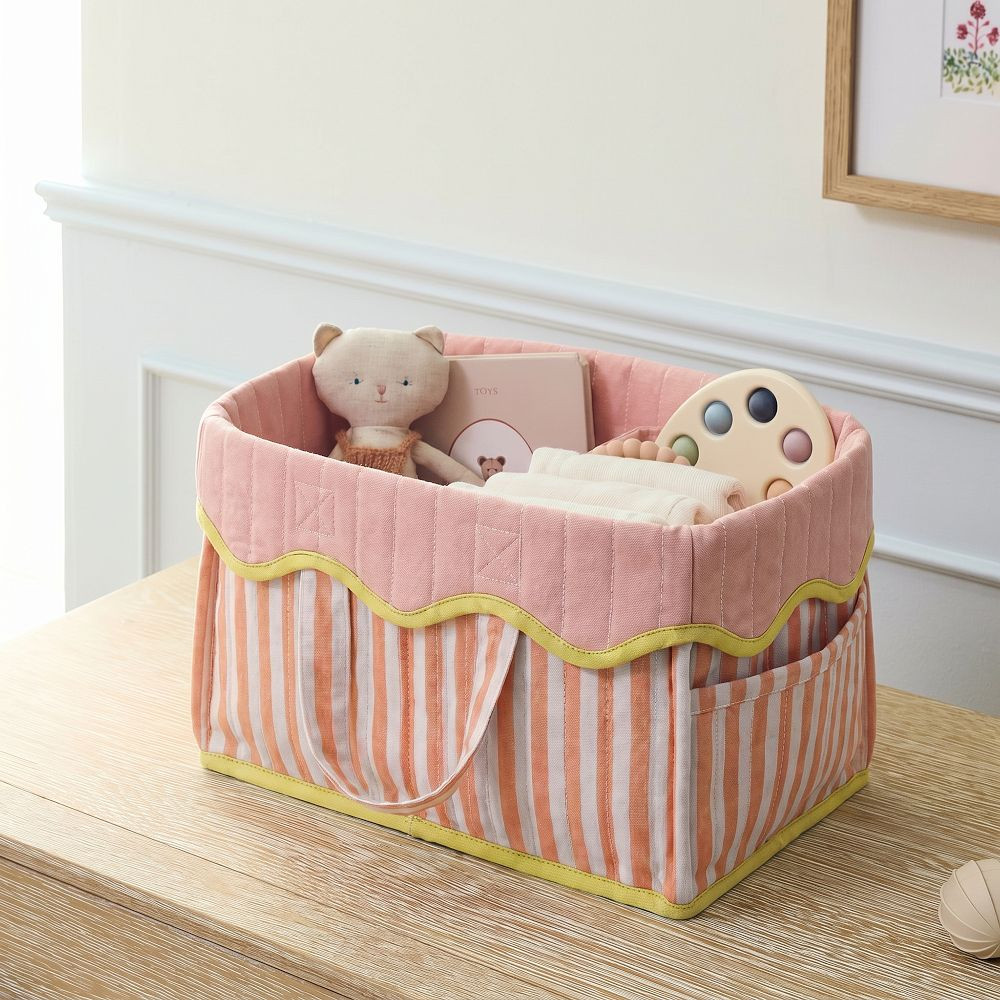 Pink Chicken Stripe Diaper Caddy | West Elm (US)