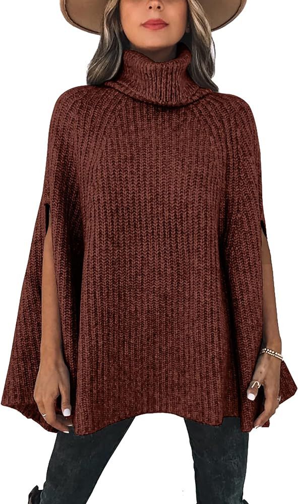 KIRUNDO Women's 2023 Fall Winter Turtleneck Poncho Sweater Fashion Chunky Knit Cape Wrap Sweaters... | Amazon (US)