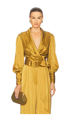 Zimmermann Silk Wrap Top in Olive from Revolve.com | Revolve Clothing (Global)