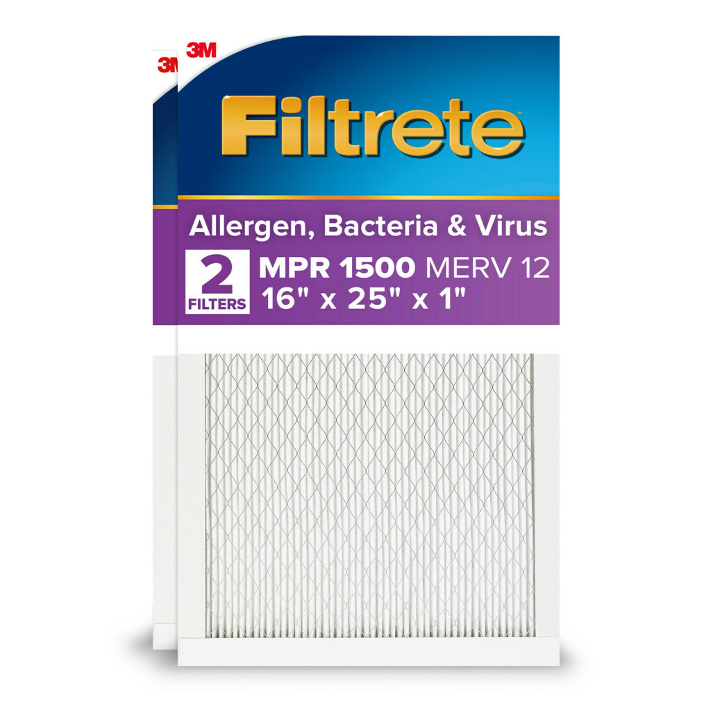 Filtrete 16 x 25 x 1 MERV 12 1500 MPR Allergen, Bacteria and Virus Electrostatic pleated Air Filter 2 -Pack | 2001DC-2PK-6 | Lowe's
