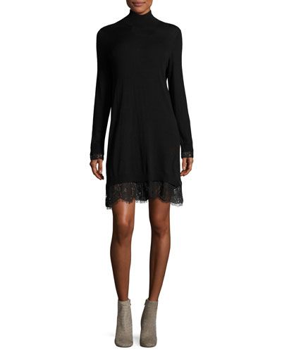 Fredrika B Turtleneck Lace Dress, Black | Neiman Marcus