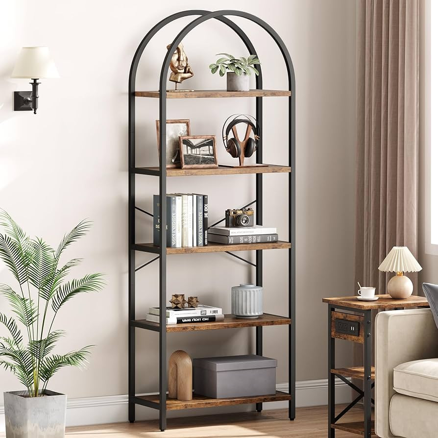 IDEALHOUSE Bookshelf 5 Tier Bookcase Arched Display Racks Tall Standing Bookshelves Metal Frame R... | Amazon (US)
