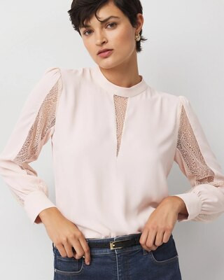 Women's Lace + Crepe Blouse in Plie Pink size Medium | White House Black Market, What To Wear To Work | White House Black Market