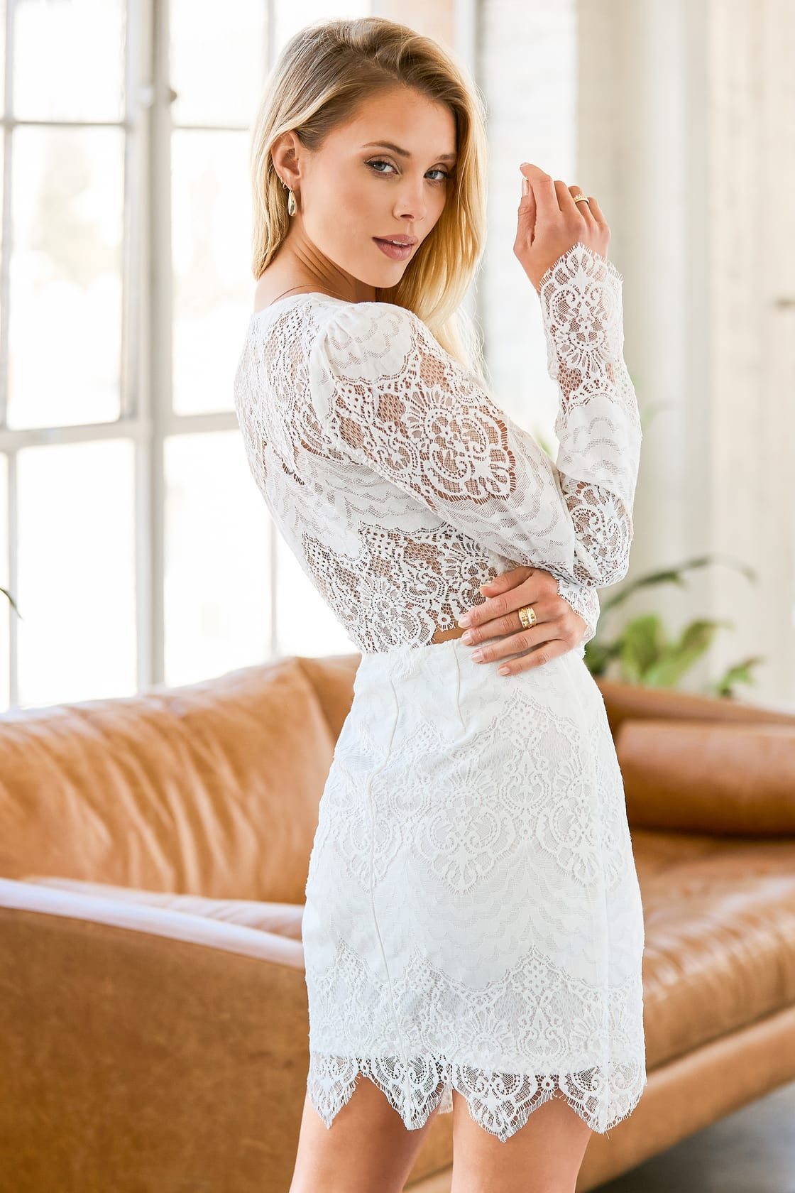 Made You Look White Lace Cutout Long Sleeve Bodycon Dress | Lulus (US)