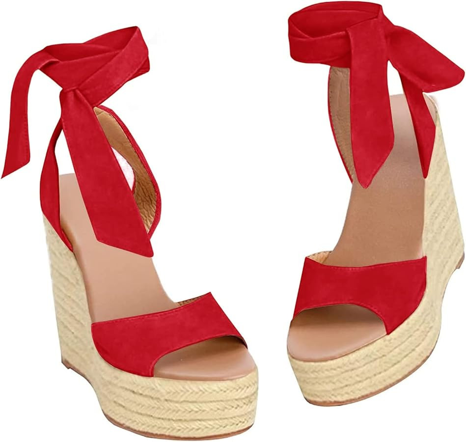 Womens Espadrilles Wedges Sandals Heels Open Toe Tie Lace Up Platform Ankle Strap Summer Dress Sh... | Amazon (US)