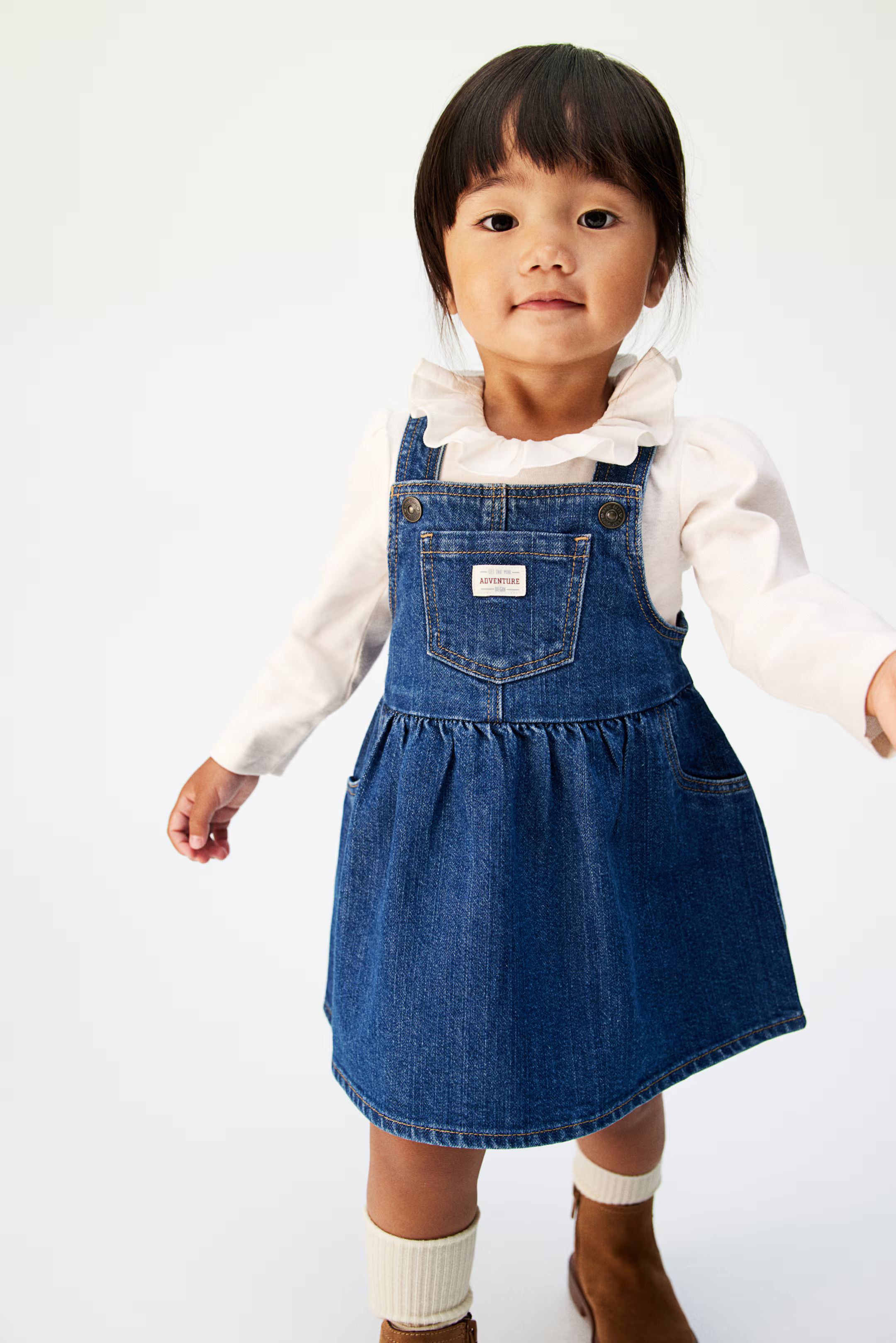 Cotton Overall Dress - Square Neckline - Sleeveless - Beige - Kids | H&M US | H&M (US + CA)