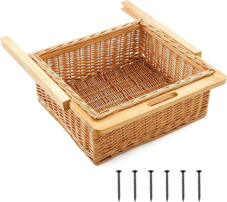 Rustic Wicker Pull out Cabinet Organizer Basket Drawers with Frame and Runners Slide 20" W x 20" ... | Amazon (US)