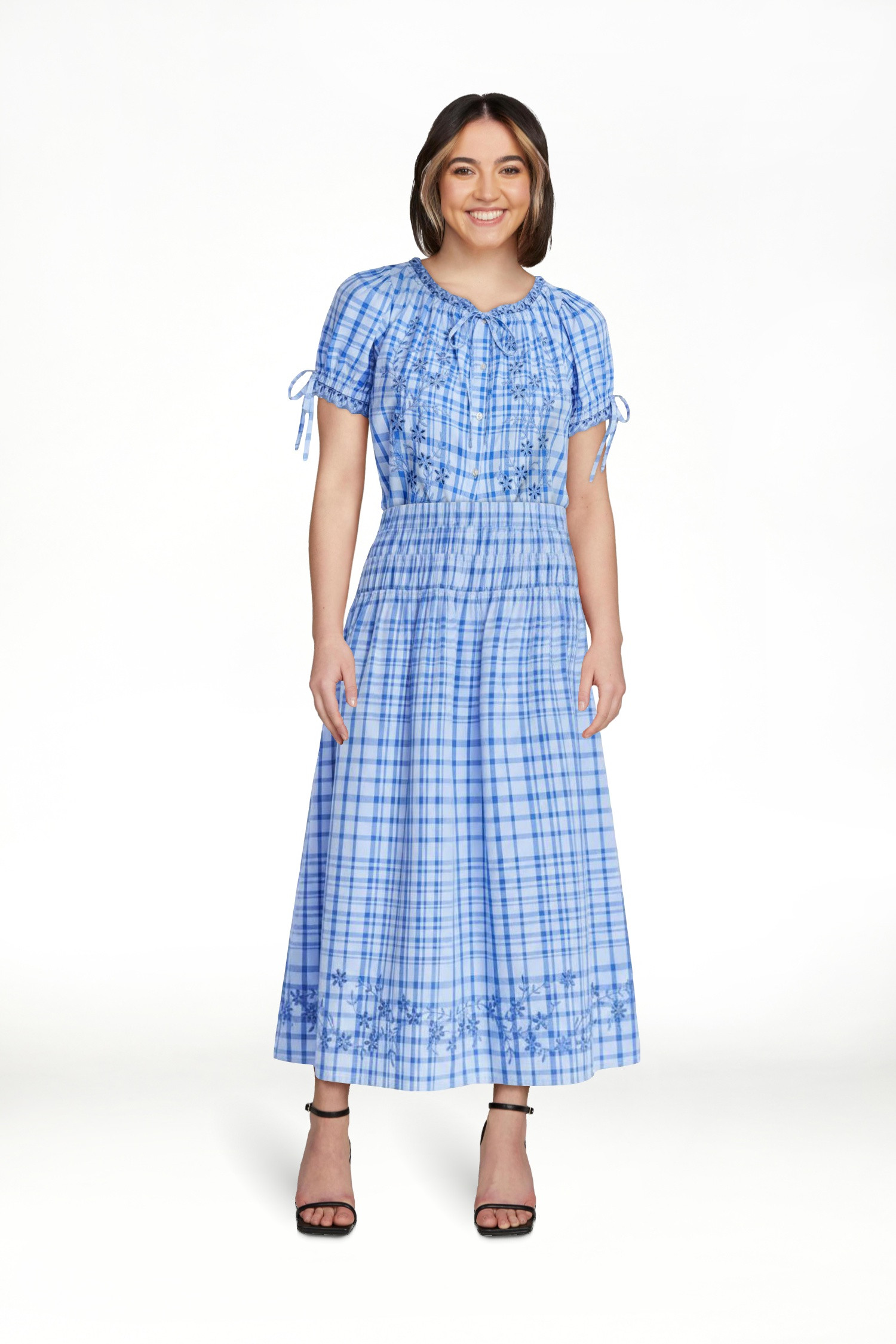 Free Assembly Women's and Women's Plus Embroidered Cotton Maxi Skirt with Smocked Waist, Sizes XS... | Walmart (US)