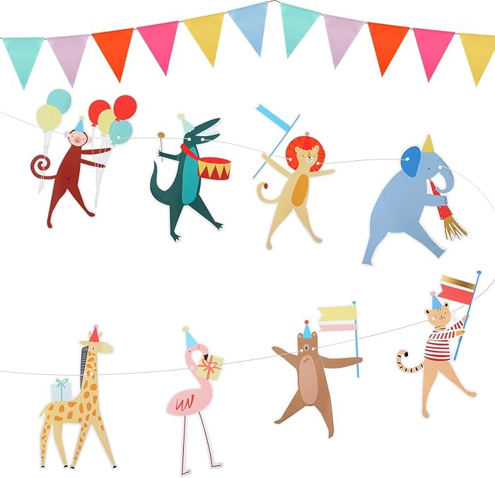 Animal Parade Party Banner with 12 Pcs Colorful Pennant Banner Flag, 10' Strand Including Excess ... | Amazon (US)