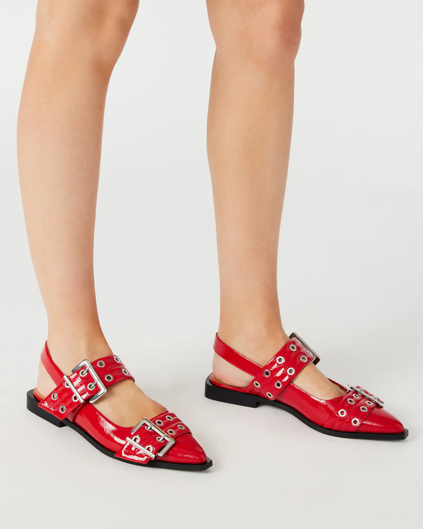 GRAYA Red Patent Slingback Flat | Women's Flats | Steve Madden (US)