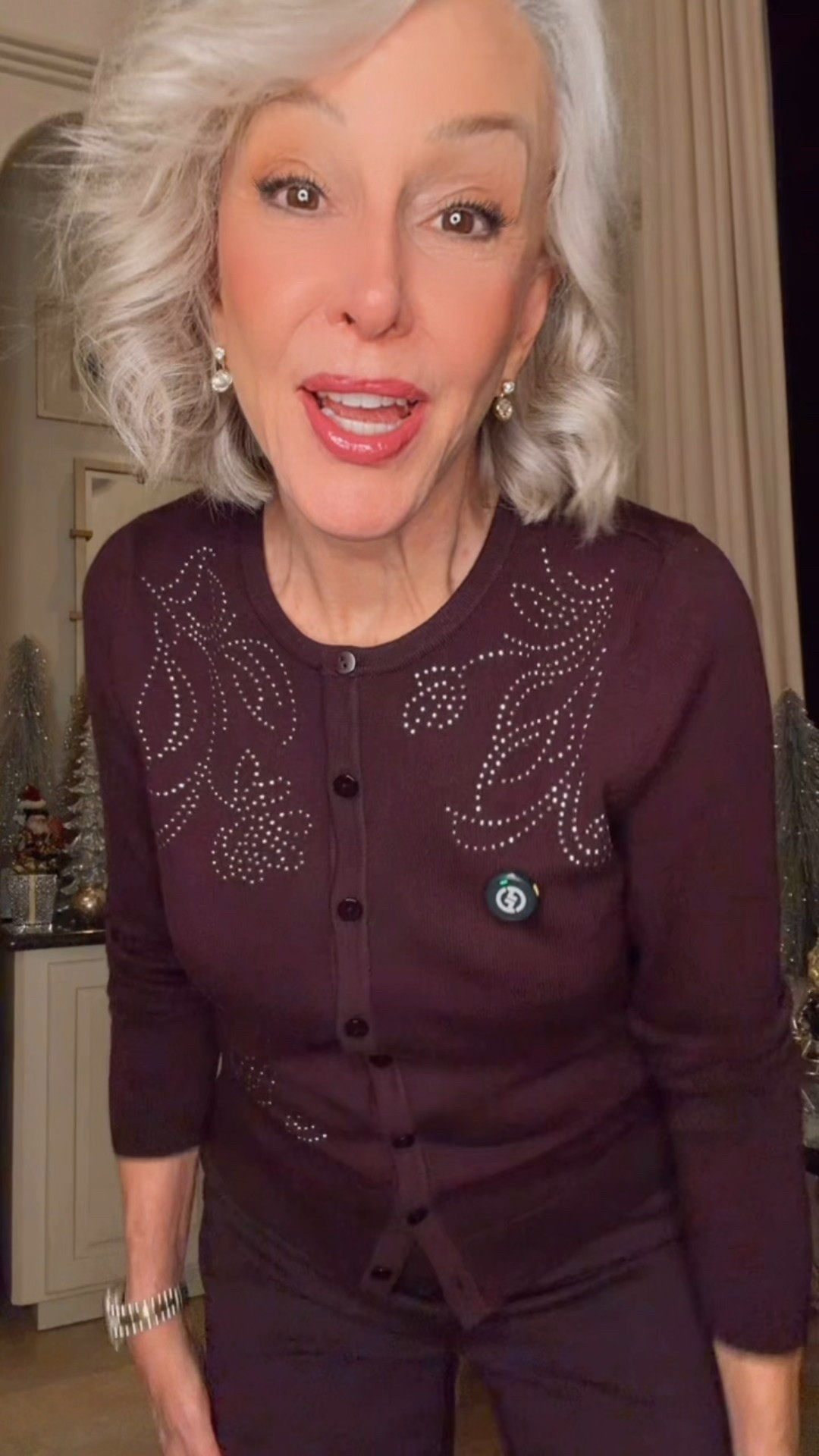 Chicoo’s beloved Juliet pants, now with an elevated feather hem, elongating flared leg, and cropped length. Constructed with Chico's 360 built-in shapewear tech to smooth and slim your shape and our polished Ponte for a luxurious double-knit pant experience. Includes removable feathers at the hem for easy laundering. 
Sweater sold out but I linked a beautiful Ruana and camisole and other items that will pair back wonderfully. 

#LTKHoliday #LTKFindsUnder100 #LTKOver40