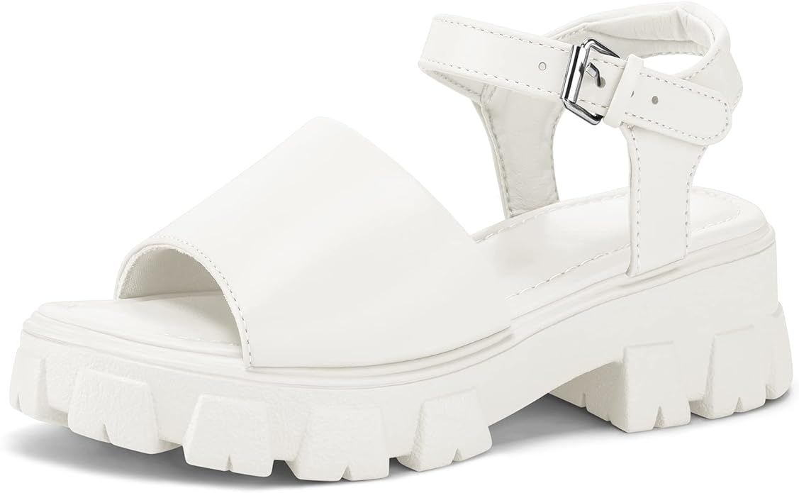 mysoft Women's Platform Chunky Sandals Lug Sole Open Toe with Buckle Ankle Strap | Amazon (US)