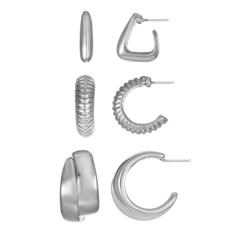 Time and Tru Silver Hoop Trio | Walmart (US)