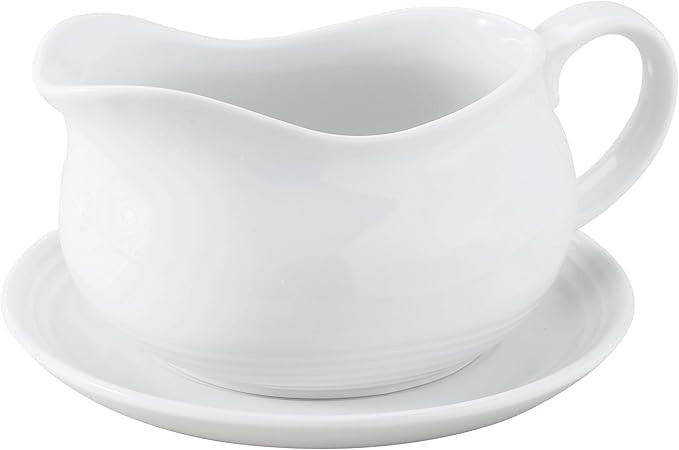 HIC Kitchen Hotel Gravy Boat With Saucer, Fine Porcelain, 24-Ounce Capacity For Gravy, Sauce, Au ... | Amazon (US)