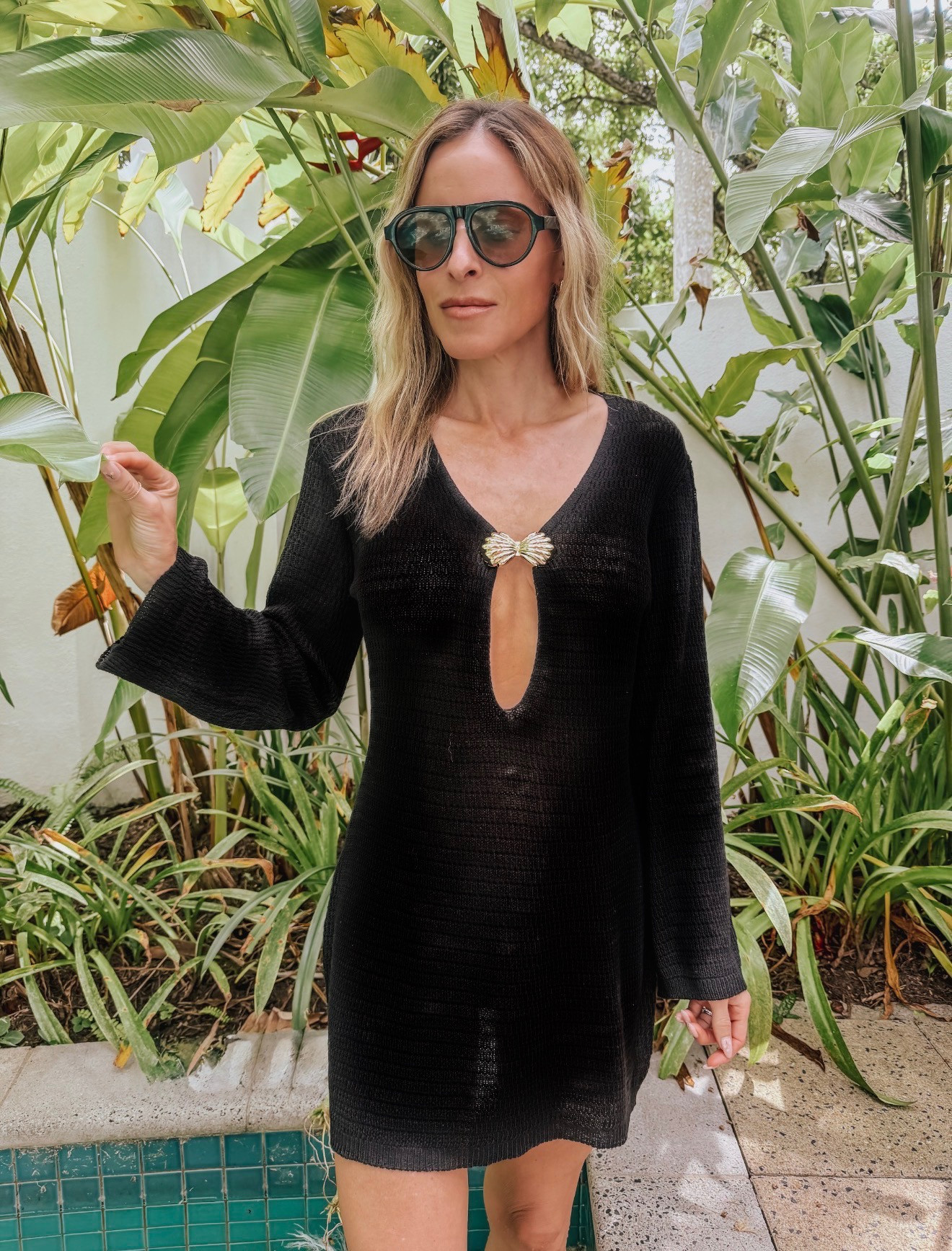 Feeling stylish in my new summer swimwear coverup. These aviator sunglasses are a must-have accessory!  

 #LTKmomlife #LTKTravel