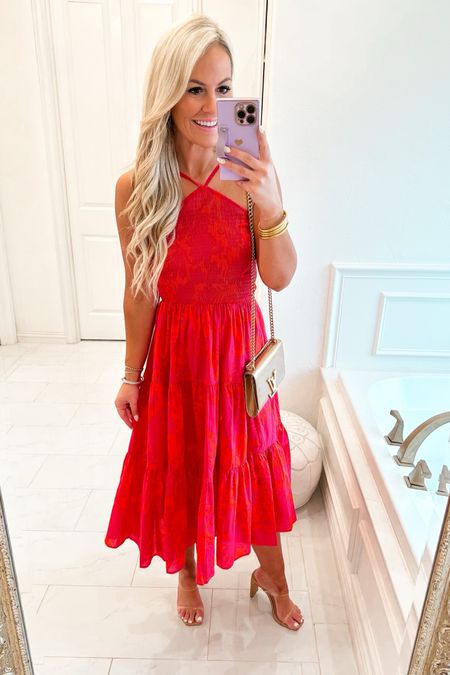 The print of this maxi looks like saks or Neimans but is a fraction of the price!! I love the beautiful halter neck and color combo of this dress. Easy fit with smocked top and had adjustable straps! Runs tts wearing a small! 

#LTKtravel #LTKwedding #LTKunder100