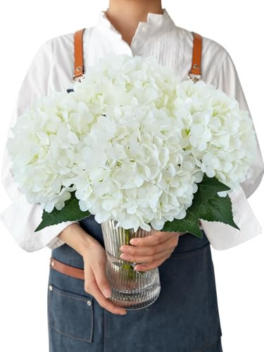 JINWOE White Hydrangea Artificial Flowers,4PCS 21" Large Silk Outdoor Artificial Hydrangeas Faux Flower, Lifelike Fake Flower with Stems Bouquets Arrangement for Home Table Centerpieces Wedding Porch | Amazon (US)