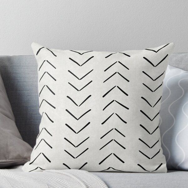 Mud Cloth Big Arrows in White and Black Throw Pillow | RedBubble US