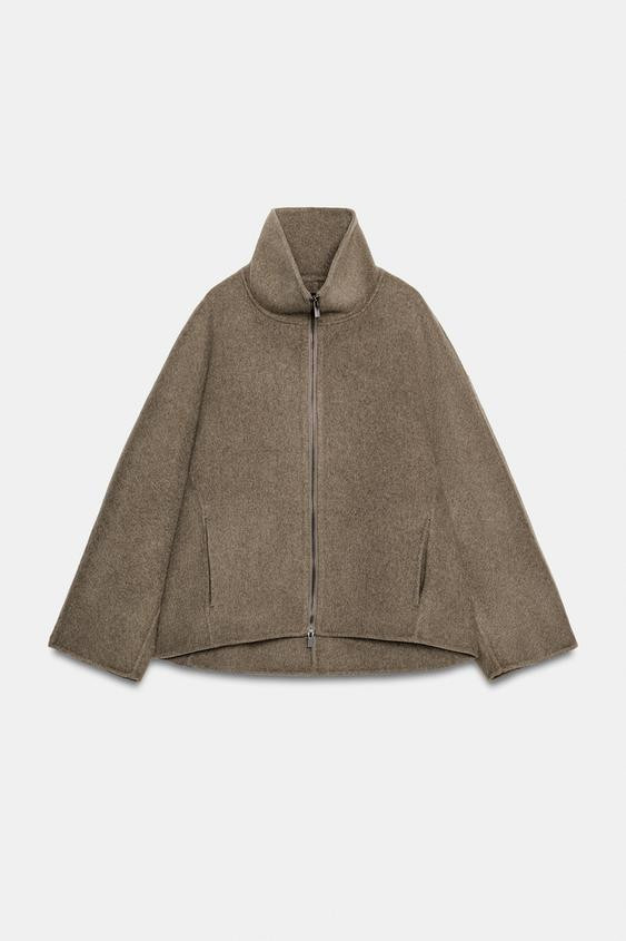 Zara - Short Wool Blend Coat Zw Collection - Brown / Taupe - M - Woman | Zara UK