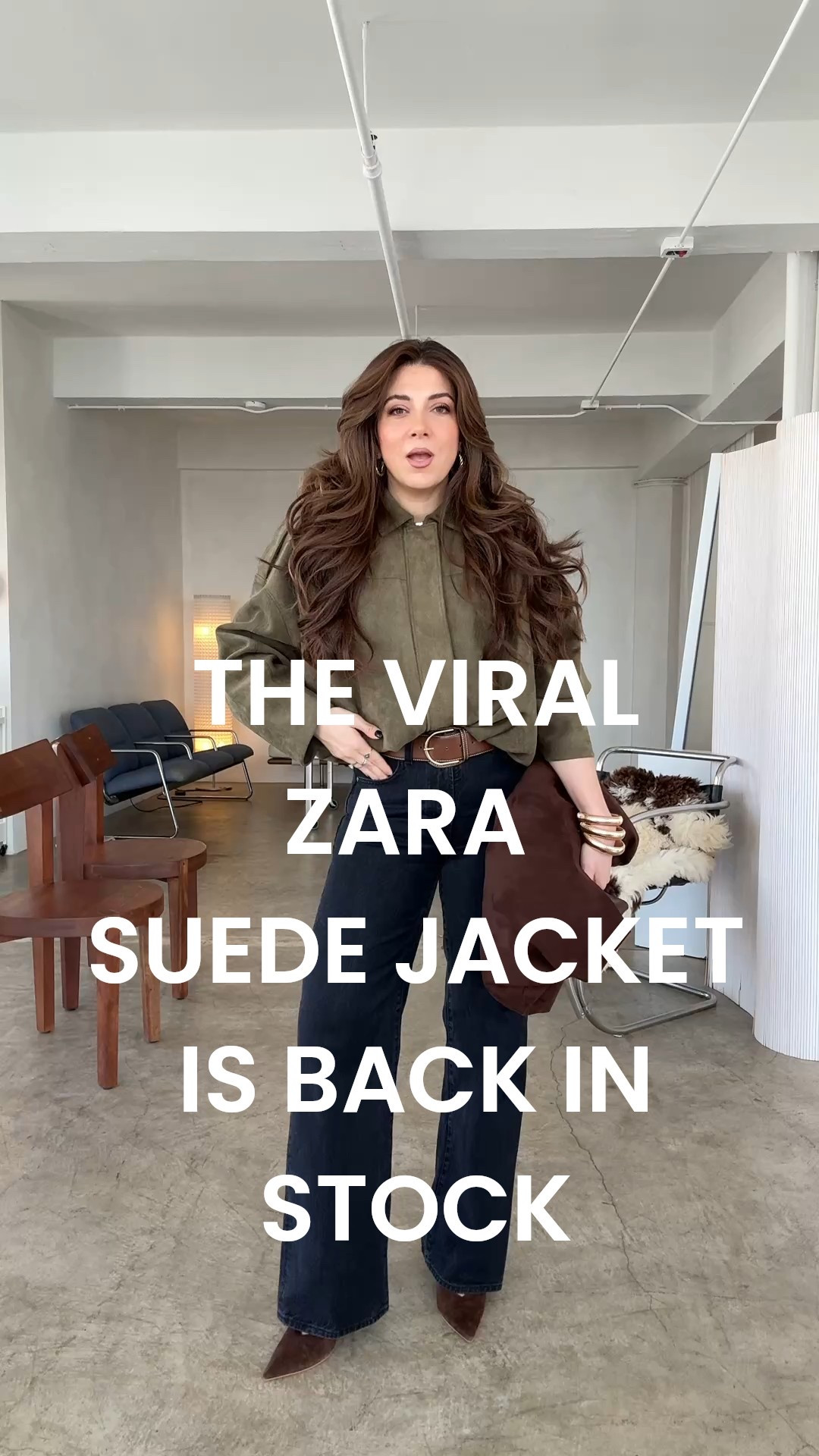 The viral Zara suede jacket is back in stock! I am wearing a size medium. 