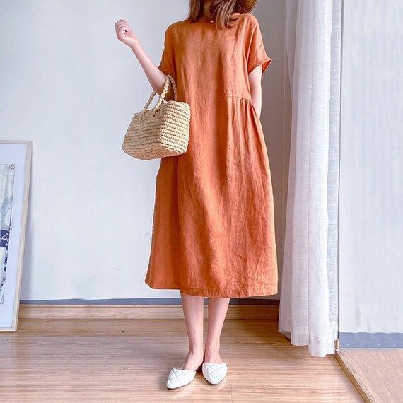 Summer Cotton Dress Short Raglan Sleeves Dress Casual Loose - Etsy | Etsy (US)