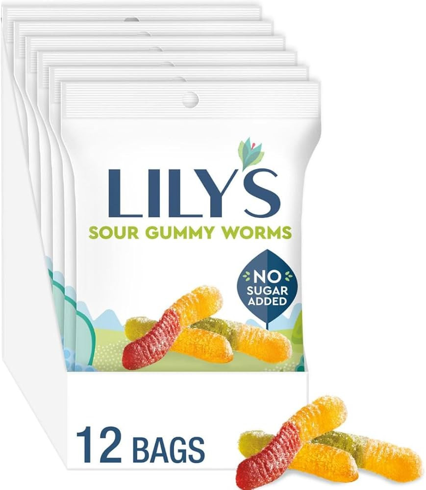 LILY'S Assorted Fruit Flavored No Sugar Added, Sour Gummy Worms Bags, 1.8 oz (12 Count) | Amazon (US)