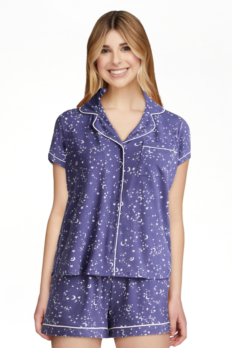 Joyspun Women’s Dreamy Soft Collection Short Sleeve Knit Notch Collar Top and Shorts Pajama Set... | Walmart (US)